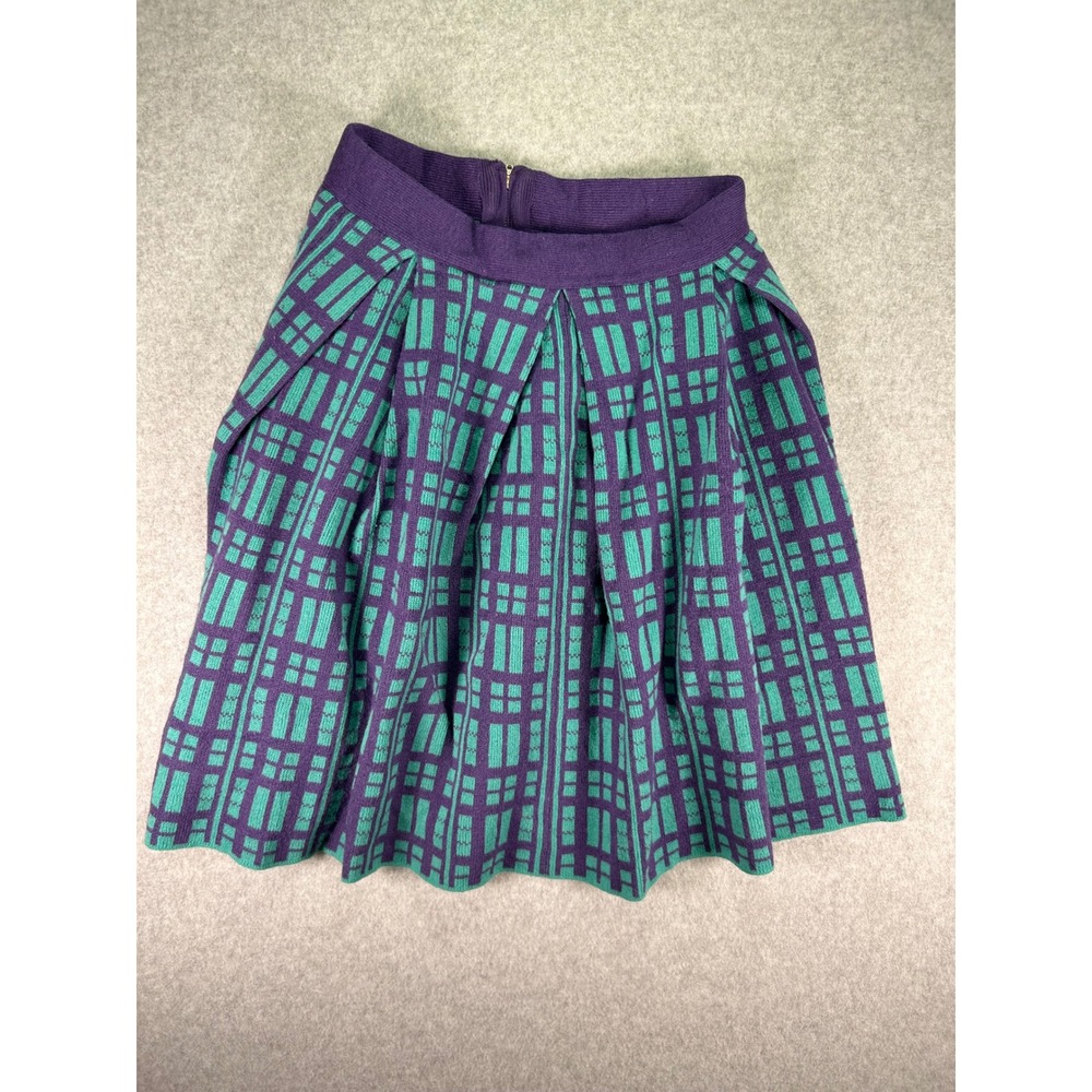 ASOS Purple Teal Grid Knit Lambswool Blend Pleated Mini Skirt Size 4